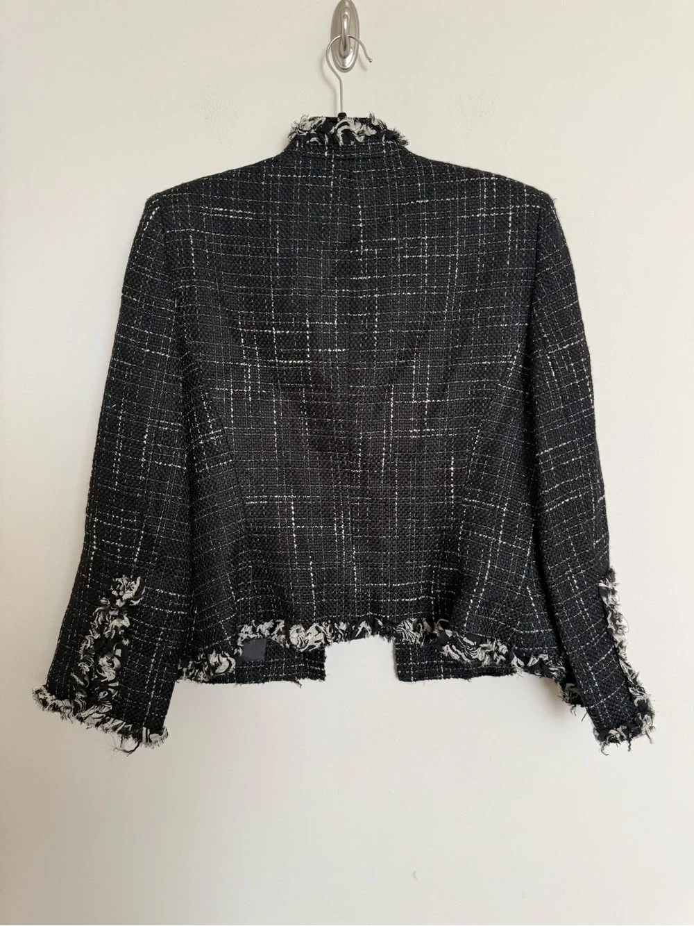 Nipon Boutique Black Tweed Fringe Jacket Size 14 Chanel Inspired Blazer - Picture 7 of 8